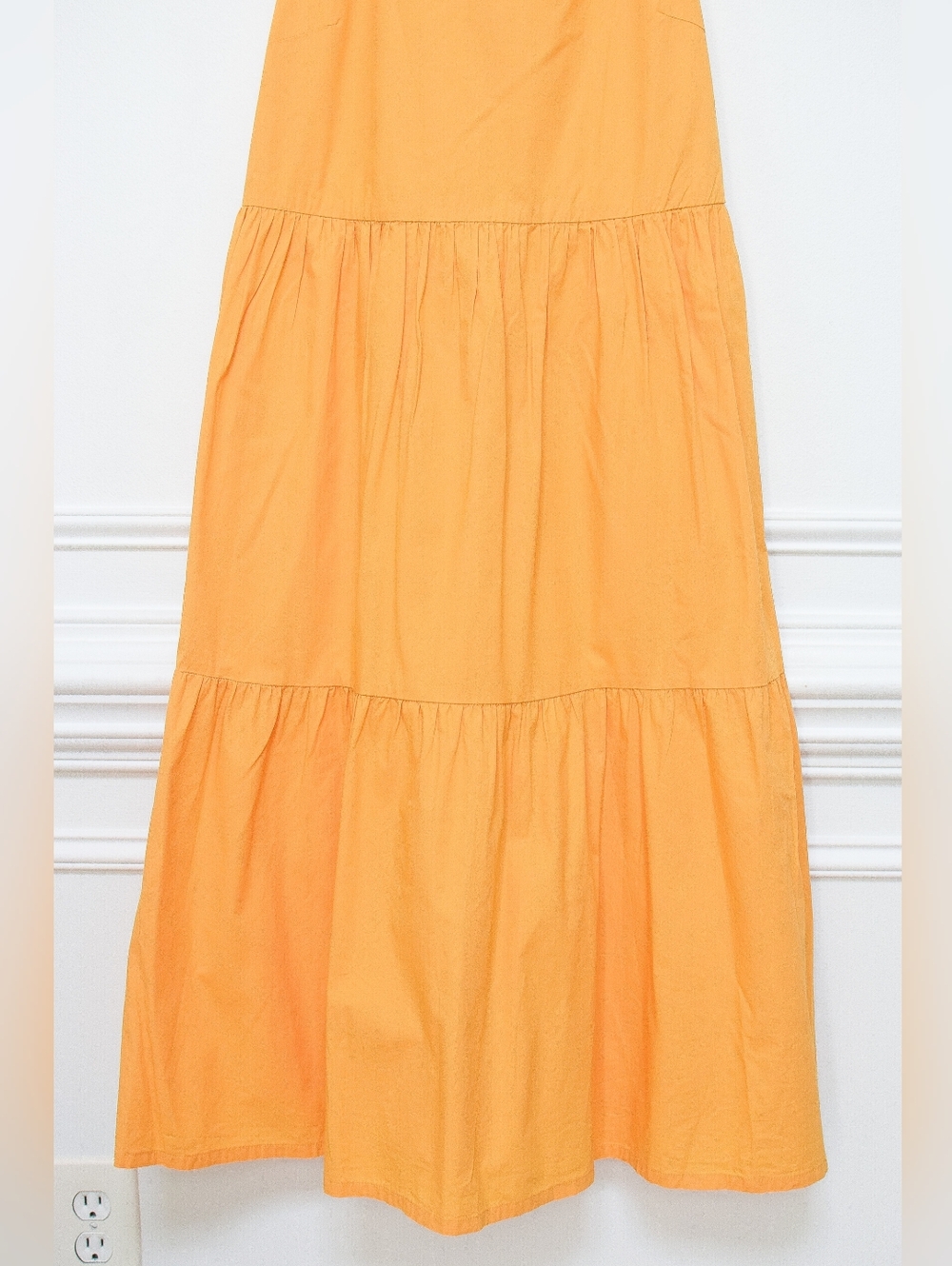 J Crew Tiered Midi Dress Saffron Orange Pockets Cotton Size 12 Boho Cottage - Picture 5 of 11